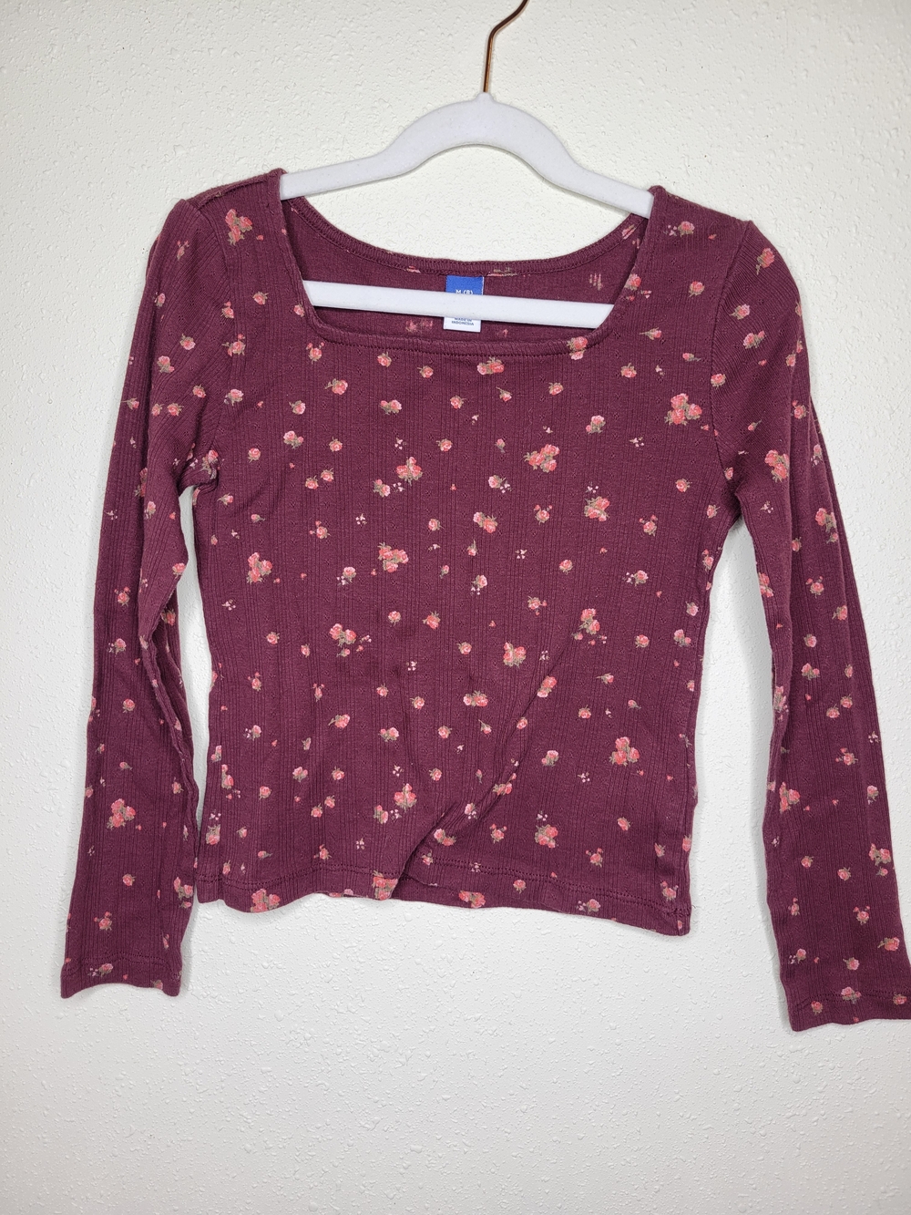 Old Navy Burgundy Floral Ribbed Long Sleeve Top